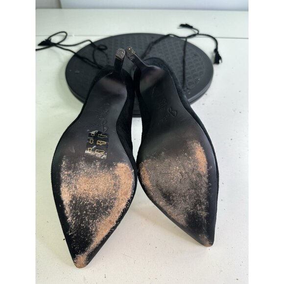 Joie Angelynn Black Suede Tassel Tie Ankle Strap Stiletto Heels Size 38 / 7.5 US - Picture 5 of 9